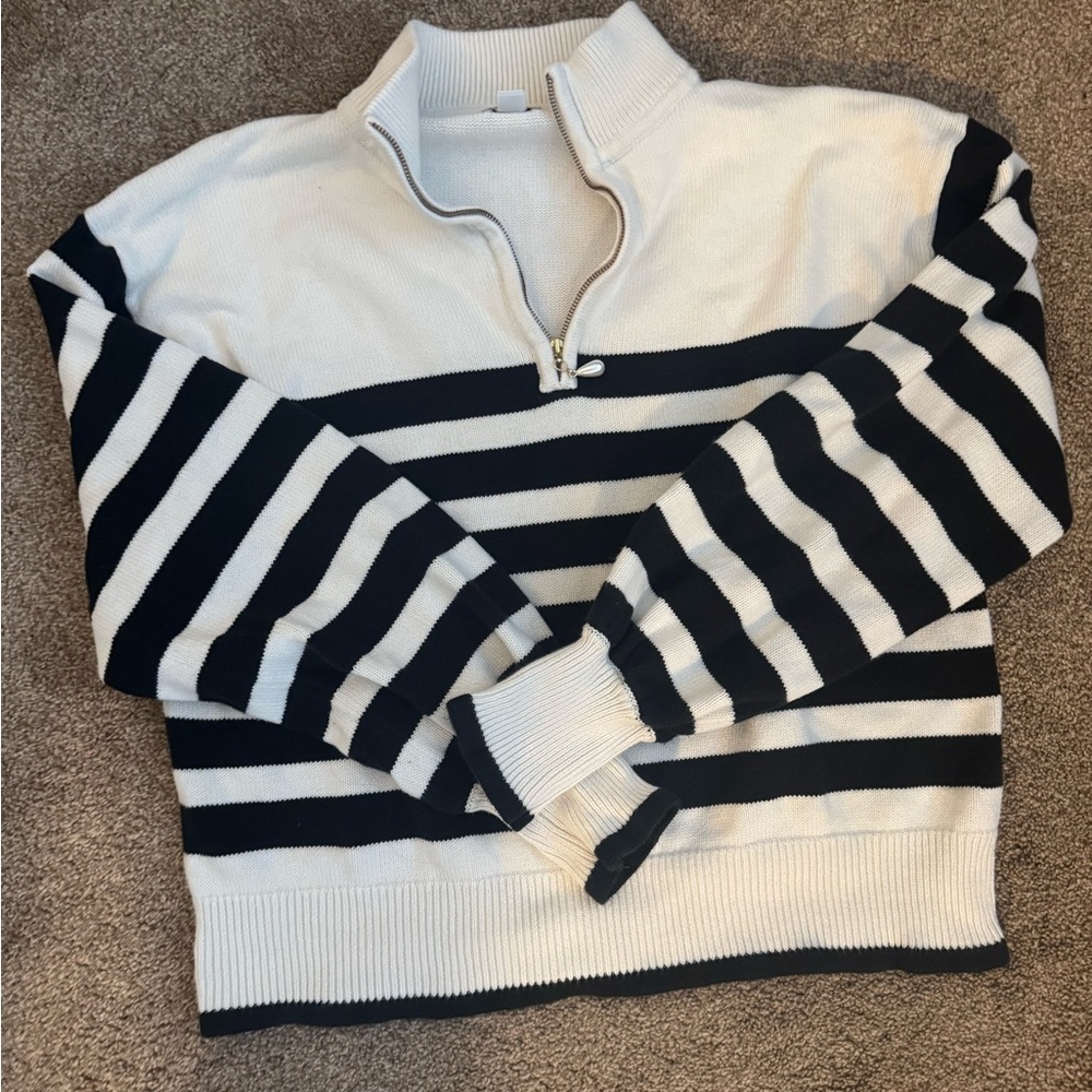 J. Crew black and White Striped Zip-Up Sweater